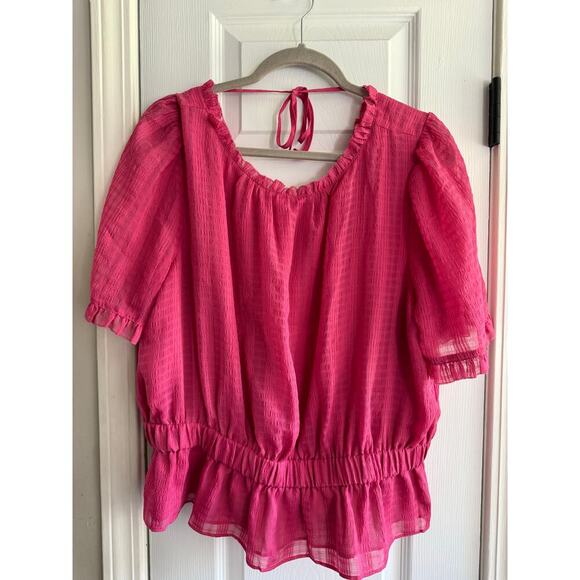 Ann Taylor Pink Ruffle Peplum Short Sleeve Top Blouse size XL - Picture 3 of 7